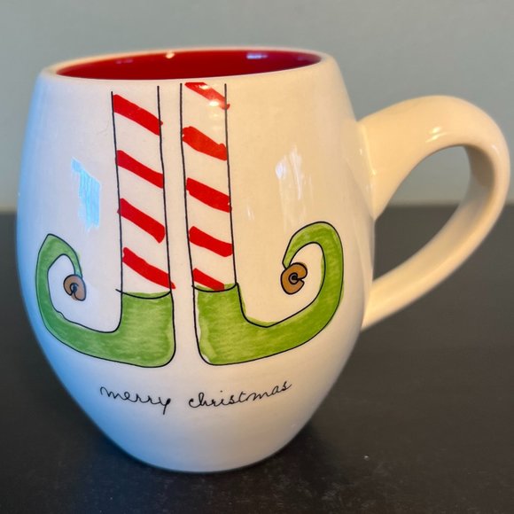 MAGENTA Merry Christmas Upturned Toe Elf Slippers Holiday Mug w/ Red Interior - Picture 1 of 7